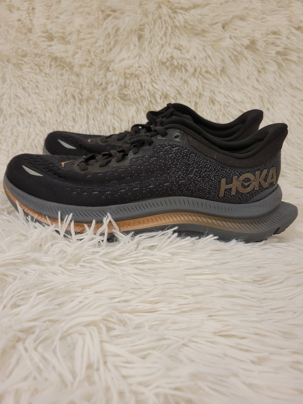 Hoka Women's Black Running Shoes with Gray and Tan Accents